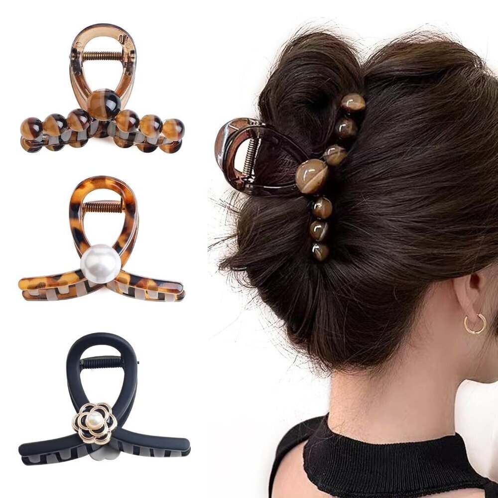 Pearl Hair Claw Clips Set of 3 for Women Thin Hair Elegant Stylish Comfortable